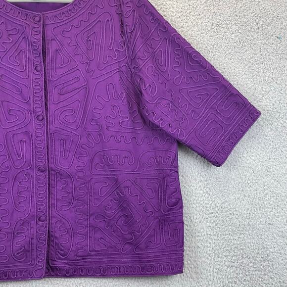 Catherines Maggie Barnes Jacket 14P 16P Artsy Aztec 3/4 Sleeve Lined Purple - Picture 4 of 11